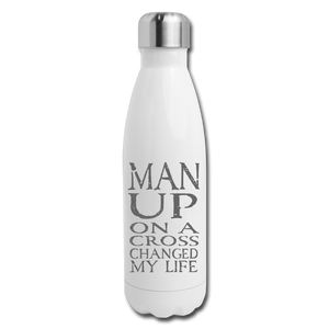 MAN UP Insulated Stainless Steel Water Bottle - white