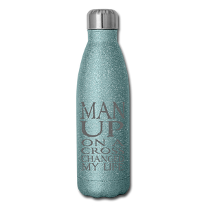 MAN UP Insulated Stainless Steel Water Bottle - turquoise glitter