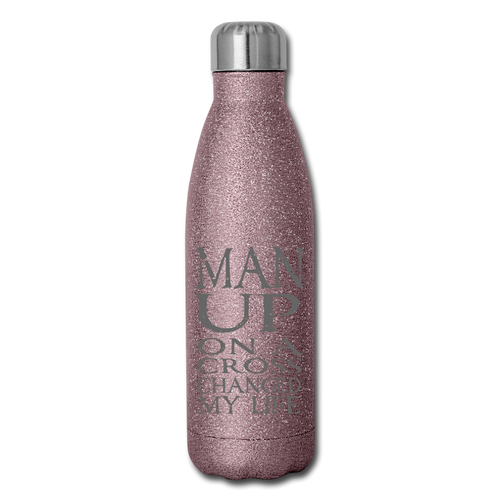 MAN UP Insulated Stainless Steel Water Bottle - pink glitter