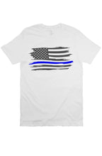 Load image into Gallery viewer, Blue Line Tattered Flag T-shirt
