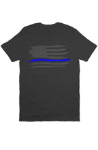 Load image into Gallery viewer, Blue Line Tattered Flag T-Shirt
