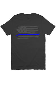Blue Line Tattered Flag T-Shirt
