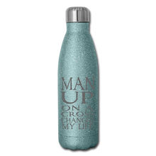 Load image into Gallery viewer, MAN UP Insulated Stainless Steel Water Bottle - turquoise glitter
